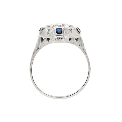 1.14 Carat Diamond 18 Carat White Gold Deco Target Engagement Ring, Circa 1930's