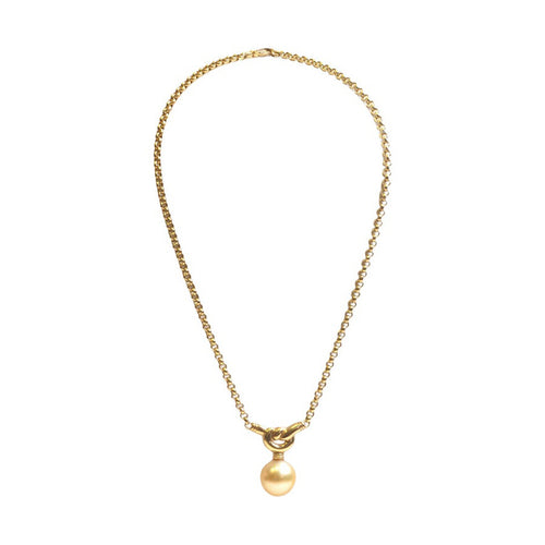 Golden Cultured Pearl and 18 Carat Yellow Gold Love Knot Pendant Necklace
