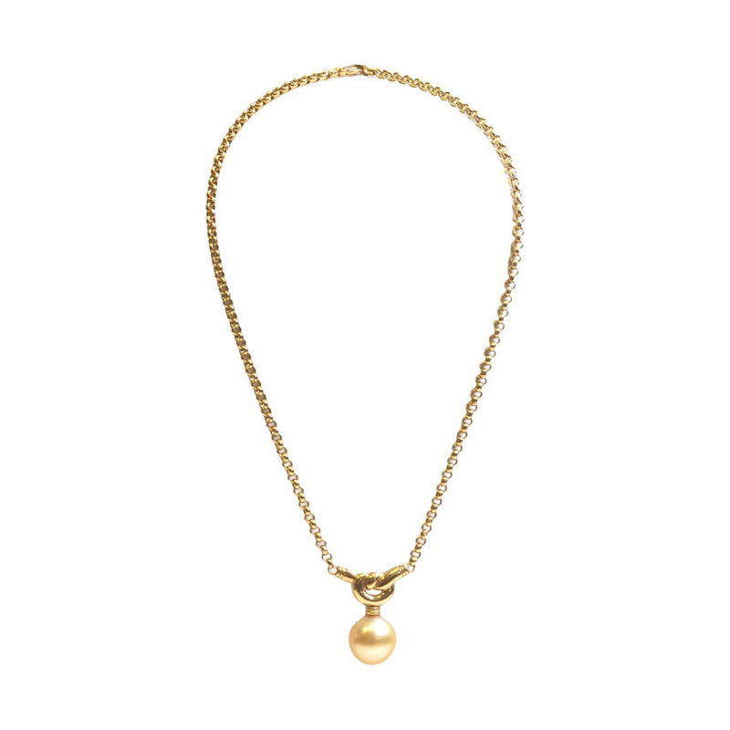 Golden Cultured Pearl and 18 Carat Yellow Gold Love Knot Pendant Necklace