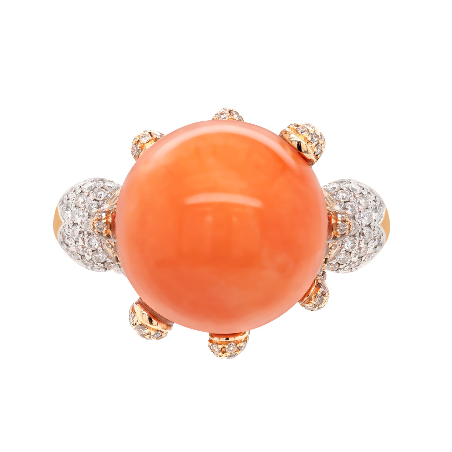 Large Coral and Diamond 18 Carat Rose and White Gold Cocktail Ring