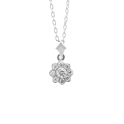 0.45 Carat Diamond 18 Carat White Gold Flower Cluster Pendant