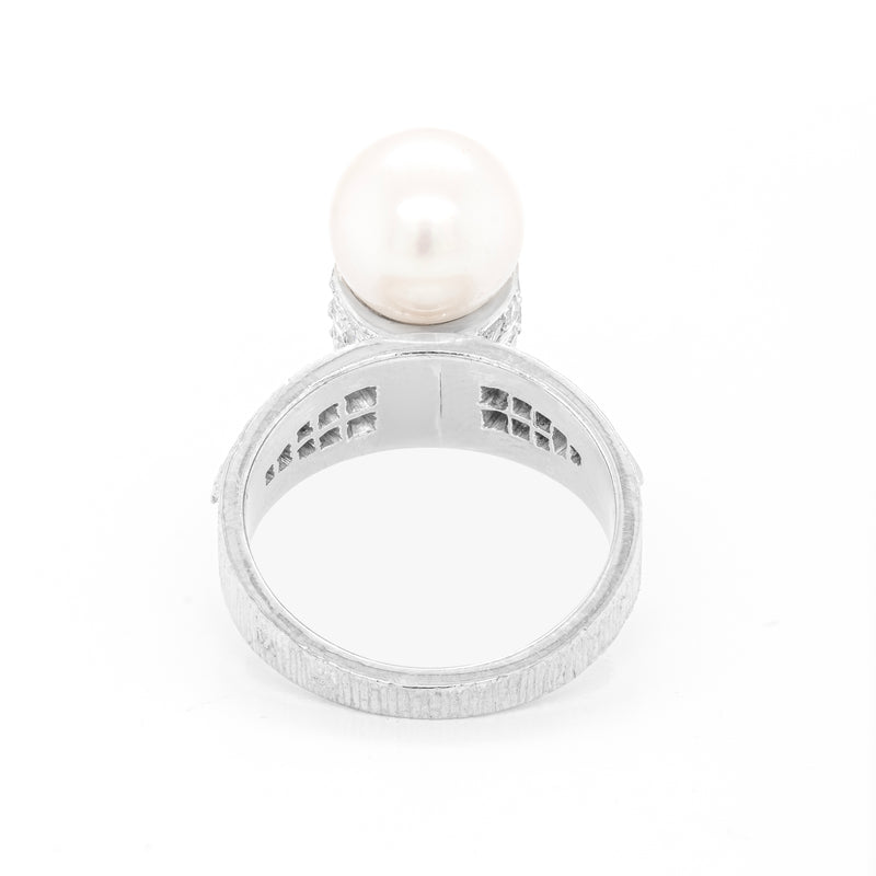 Vintage Pearl and Diamond 18ct White Gold Dress Ring