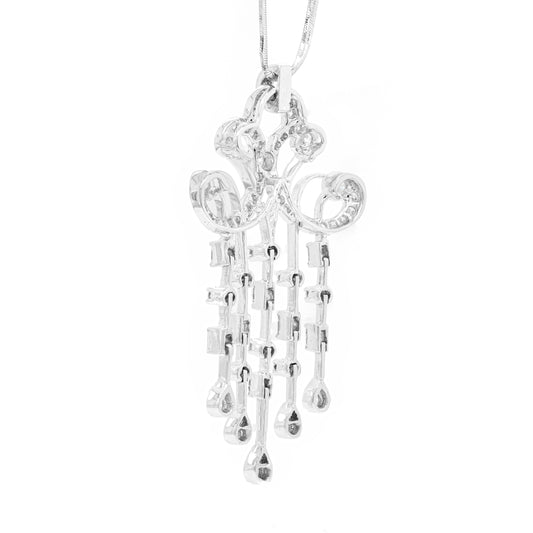 Baguette & Brilliant Cut Diamond 18 Carat White Gold Cascade Chandelier Pendant