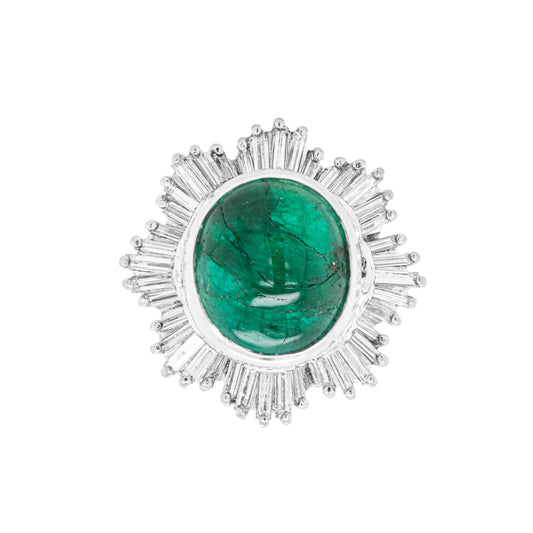 Cabouchon Emerald and Diamond 18 Carat White Gold Ballerina Cluster Ring