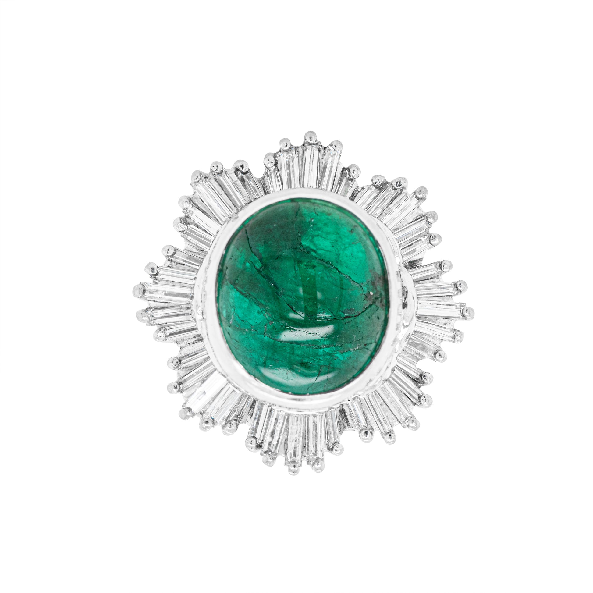 Cabouchon Emerald & Diamond 18ct White Gold Ballerina Cluster Ring