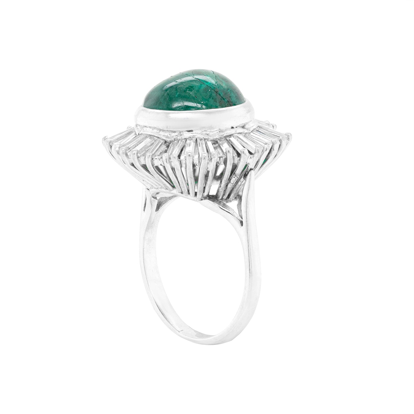 Cabouchon Emerald and Diamond 18 Carat White Gold Ballerina Cluster Ring