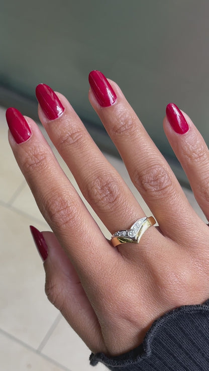 Diamond 18 Carat White and Yellow Gold Wishbone Ring