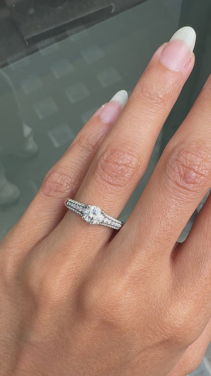 video of 0.57ct F VS2 Round Brilliant Cut Diamond 18 Carat White Gold Engagement Ring