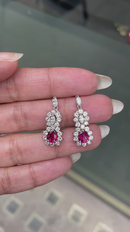 Ruby and Diamond 18 Carat White Gold Cluster Earrings