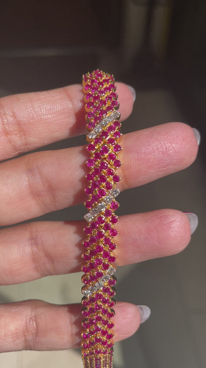 Ruby and Diamond 18 Carat Yellow Gold Bracelet