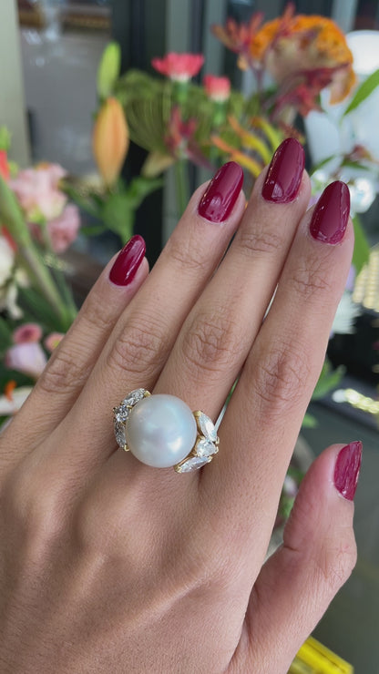 South Sea Pearl and Diamond 18 Carat Yellow Gold Cocktail Ring