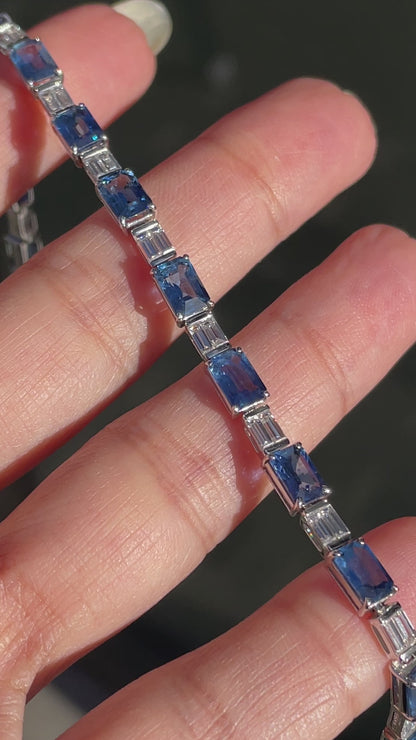 Sapphire and Diamond 18 Carat White Gold Tennis Bracelet