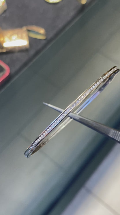 Diamond and 18 Carat White Gold Thin Bangle Bracelet