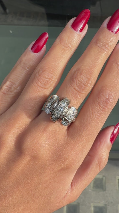 Vintage Diamond and 18ct White Gold Retro Fancy Cocktail Ring
