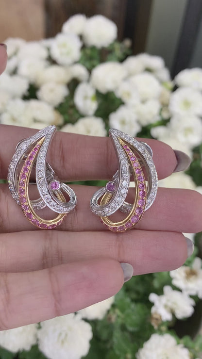 Pink Sapphire and Diamond 18ct White and Rose Gold Clip On Earrings