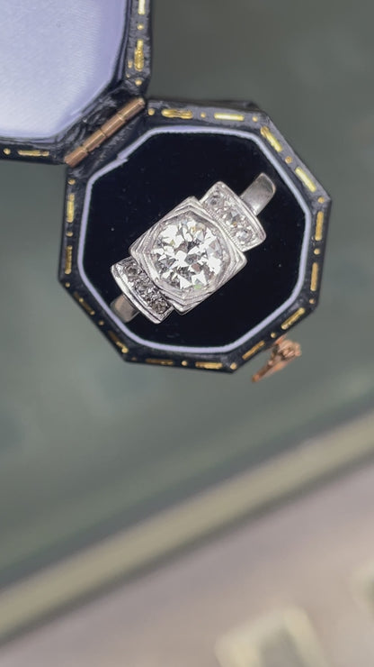 Vintage Art Deco Transitional Cut Diamond 18 Carat White Gold Engagement Ring