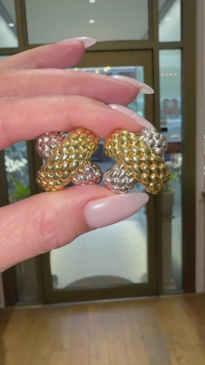 FOPE 18 Carat White & Yellow Gold Two-Tone Woven 'X' Clip-On Earrings