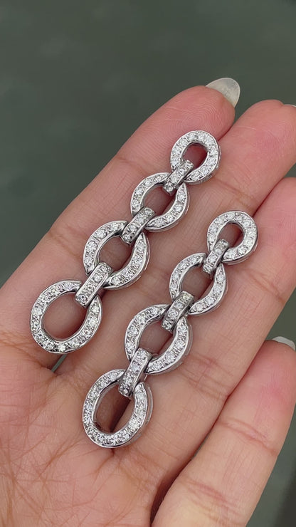 Diamond 18 Carat White Gold Graduating Circular Link Dangle Earrings