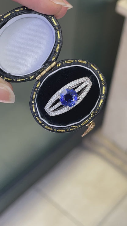 1.42ct Sapphire and Diamond 18 Carat White Gold Engagement Ring