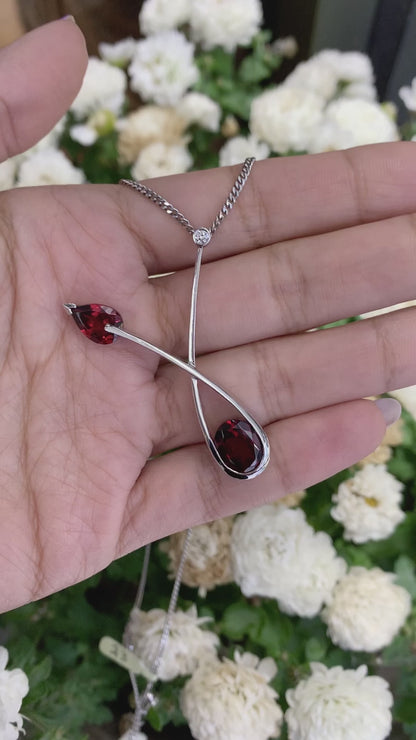 Abstract Garnet and Diamond Platinum Pendant and Chain