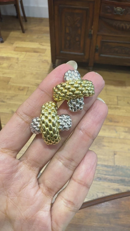 FOPE 18 Carat White & Yellow Gold Two-Tone Woven 'X' Clip-On Earrings