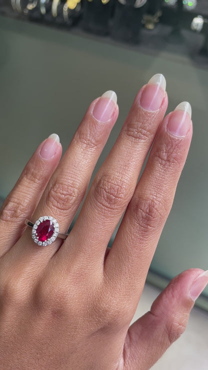 1.99 Carat Ruby and Diamond Platinum Cluster Engagement Ring