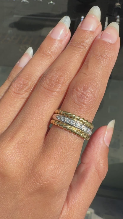Diamond 18 Carat Yellow and White Gold Rope Wide Band Ring