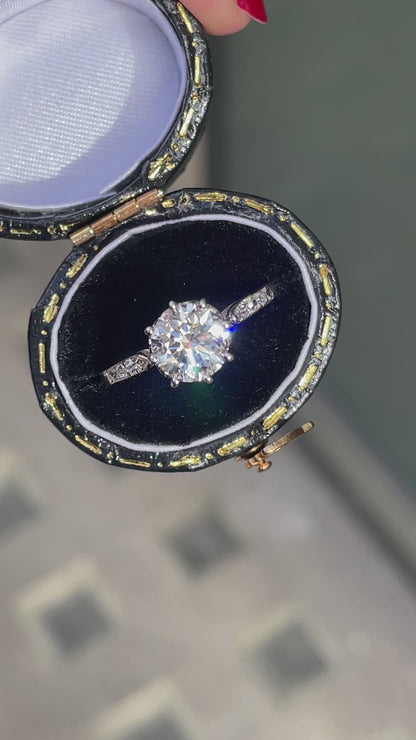 Vintage 1.37 Carat Old Cut Diamond Platinum Engagement Ring, circa 1950s