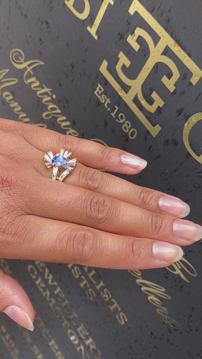 Diamond and 1.77ct Blue Sapphire Mid-Century Dress Ring in 18ct Yellow Gold