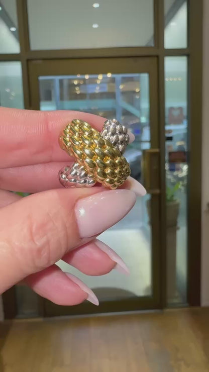 FOPE 18 Carat White & Yellow Gold Two-Tone Woven 'X' Clip-On Earrings