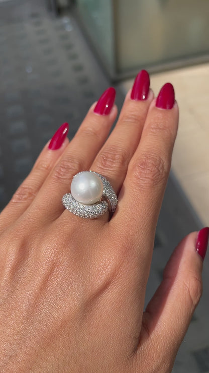 South Sea Pearl and Diamond 18 Carat White Gold Cocktail Ring