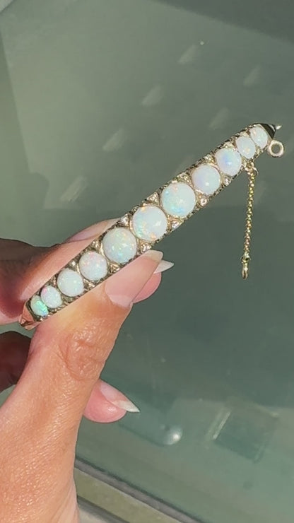 Vintage 9ct Yellow Gold Opal and Diamond Bangle
