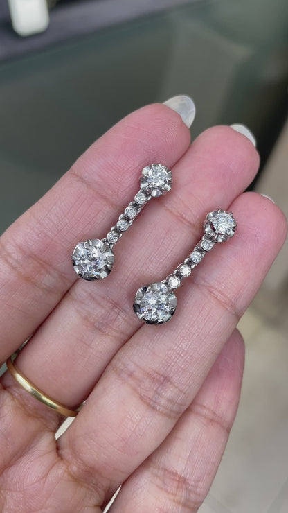 Vintage Diamond Platinum Linear Drop Earrings, circa 1950's