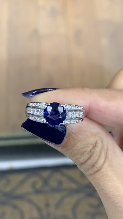 1.81 Carat Sapphire and Diamond 18 Carat White Gold Engagement Ring