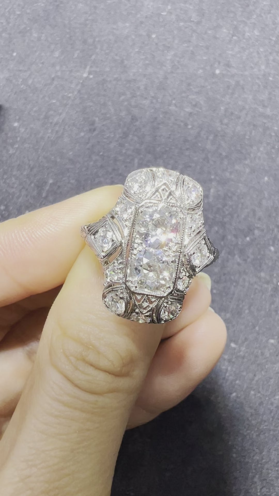 video of art deco platinum dress ring