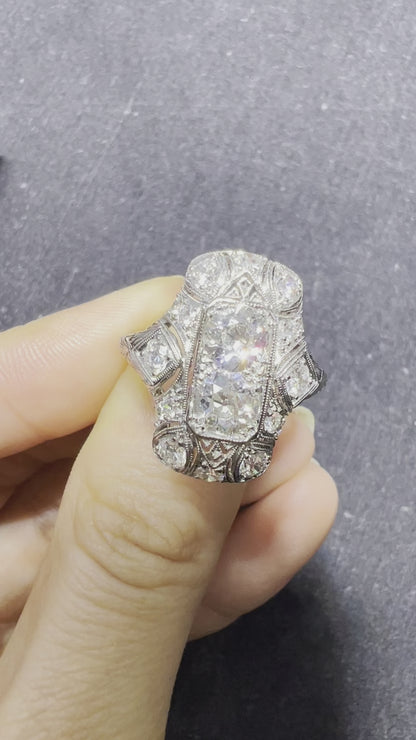 video of art deco platinum dress ring