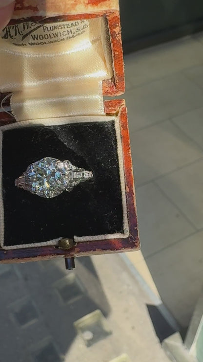 1.48ct Old Cut Diamond and Platinum Art Deco Vintage Engagement Ring