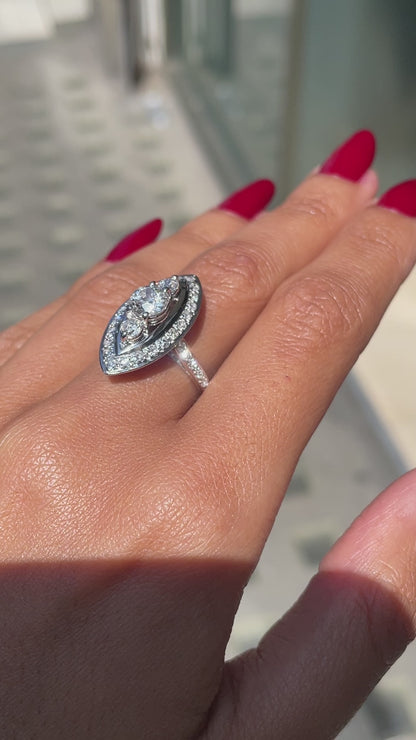 Old Cut Diamond Marquise Shaped Platinum Dress Ring