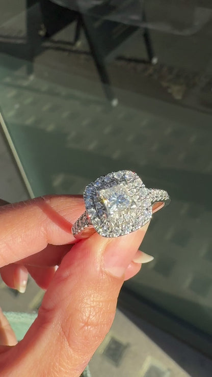 Diamond and Platinum Double Halo Cluster Engagement Ring