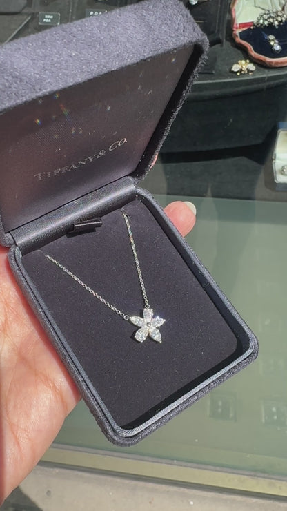 Tiffany & Co Victoria Mixed Diamond Cluster Platinum Pendant Necklace
