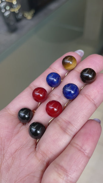 c.1970's Tiffany&Co. Onyx, Tiger Eye, Carnelian & Lapis Lazuli 14K Gold Earrings