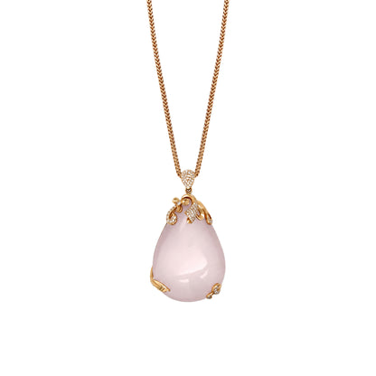 115.48ct Rose Quartz & Diamond 18K Rose Gold Large Pear Shape Pendant Necklace