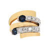 Blue Sapphire and Diamond 18 Carat White & Yellow Gold Wide Bypass Dress Ring