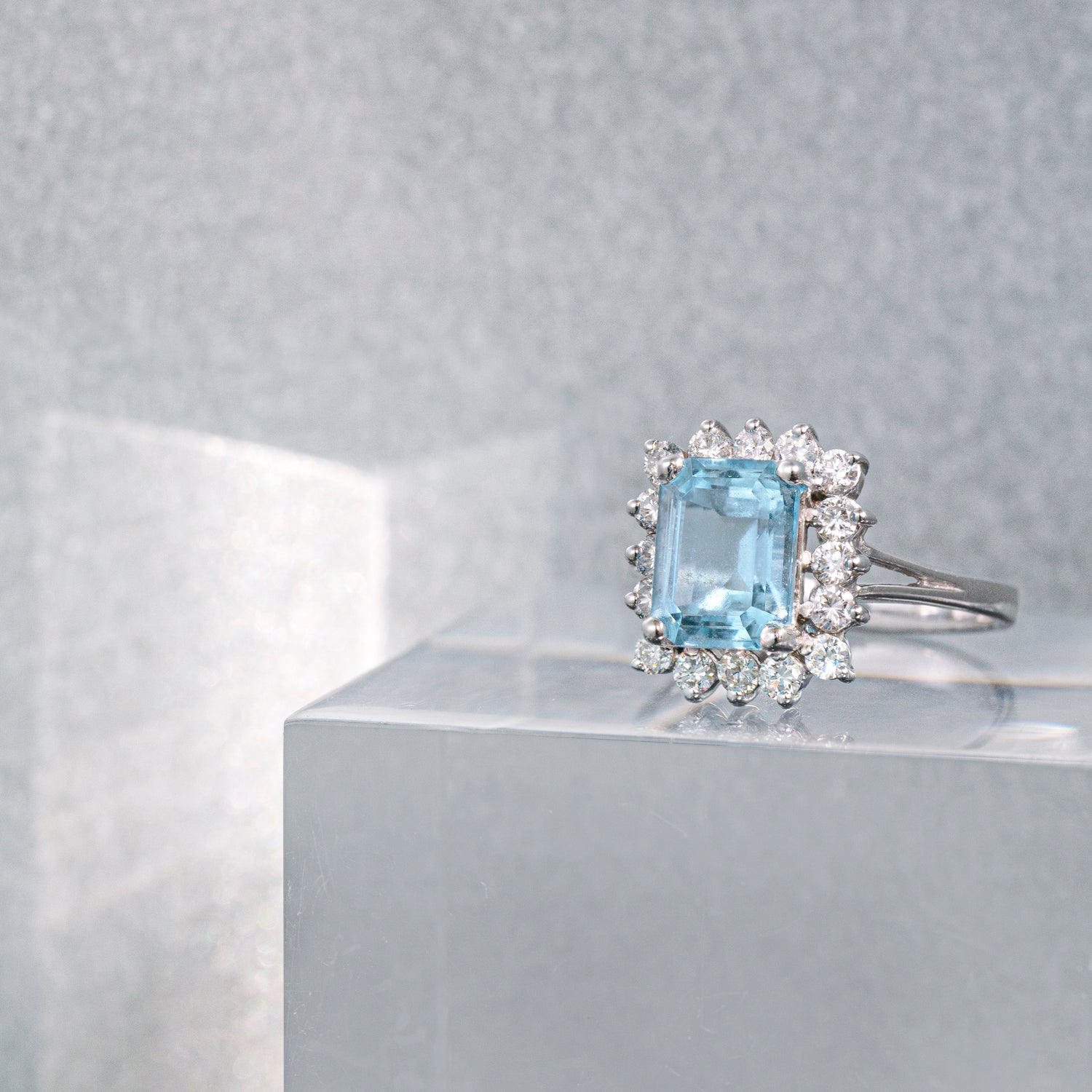 2.30 Carat Aquamarine and Diamond 18 Carat White Gold Engagement Cluster Ring