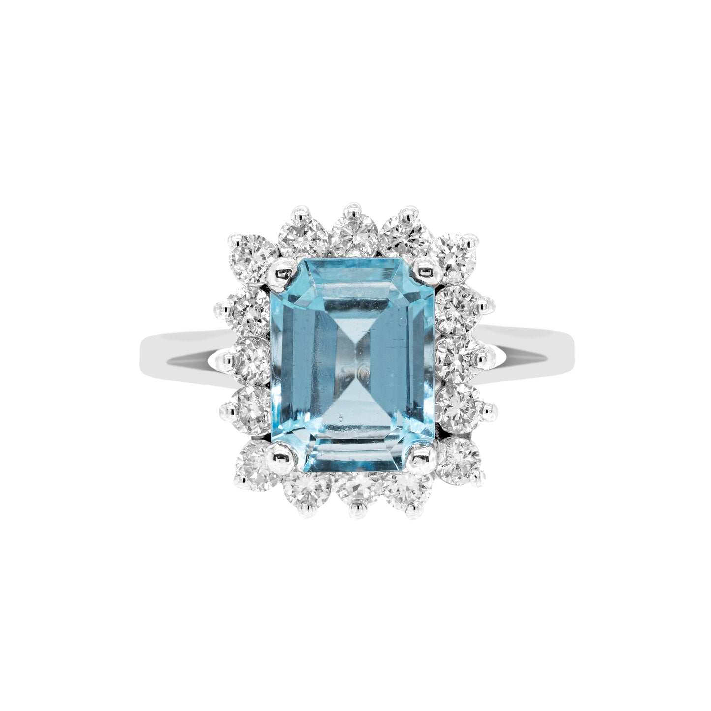 2.30 Carat Aquamarine and Diamond 18 Carat White Gold Engagement Cluster Ring