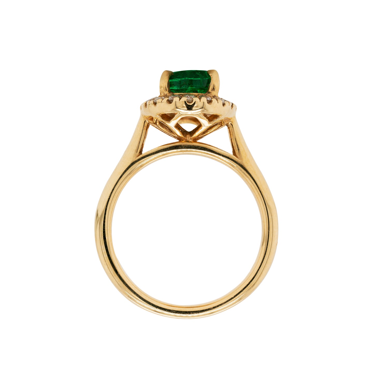 1.85 Carat Emerald and Diamond 18 Carat Yellow Gold Cluster Engagement Ring