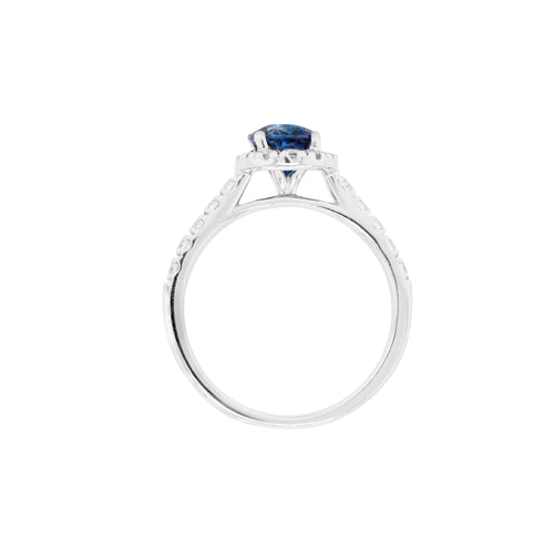 1.20ct Blue Sapphire and Diamond 18 Carat White Gold Halo Engagement Ring