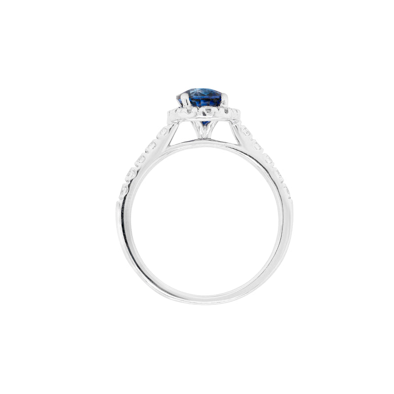 1.20ct Blue Sapphire and Diamond 18 Carat White Gold Halo Engagement Ring