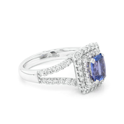 1.13ct Tanzanite 18 Carat White Gold Diamond Cluster Engagement Ring
