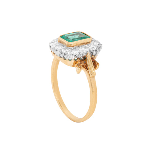 1.16ct Emerald and Diamond 18 Carat White & Yellow Gold Cluster Engagement Ring